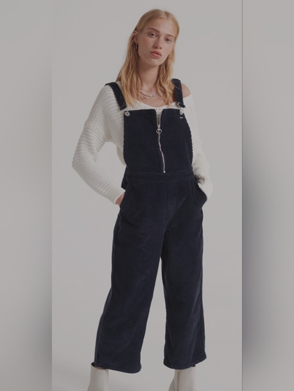 Superdry Navy Corduroy Wide-Leg Overalls -Cropped *6 *NWT